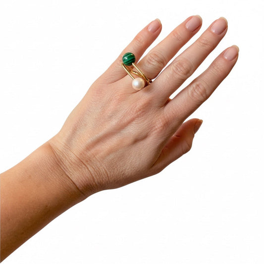 Bibiana Malachite/Pearl gold plated