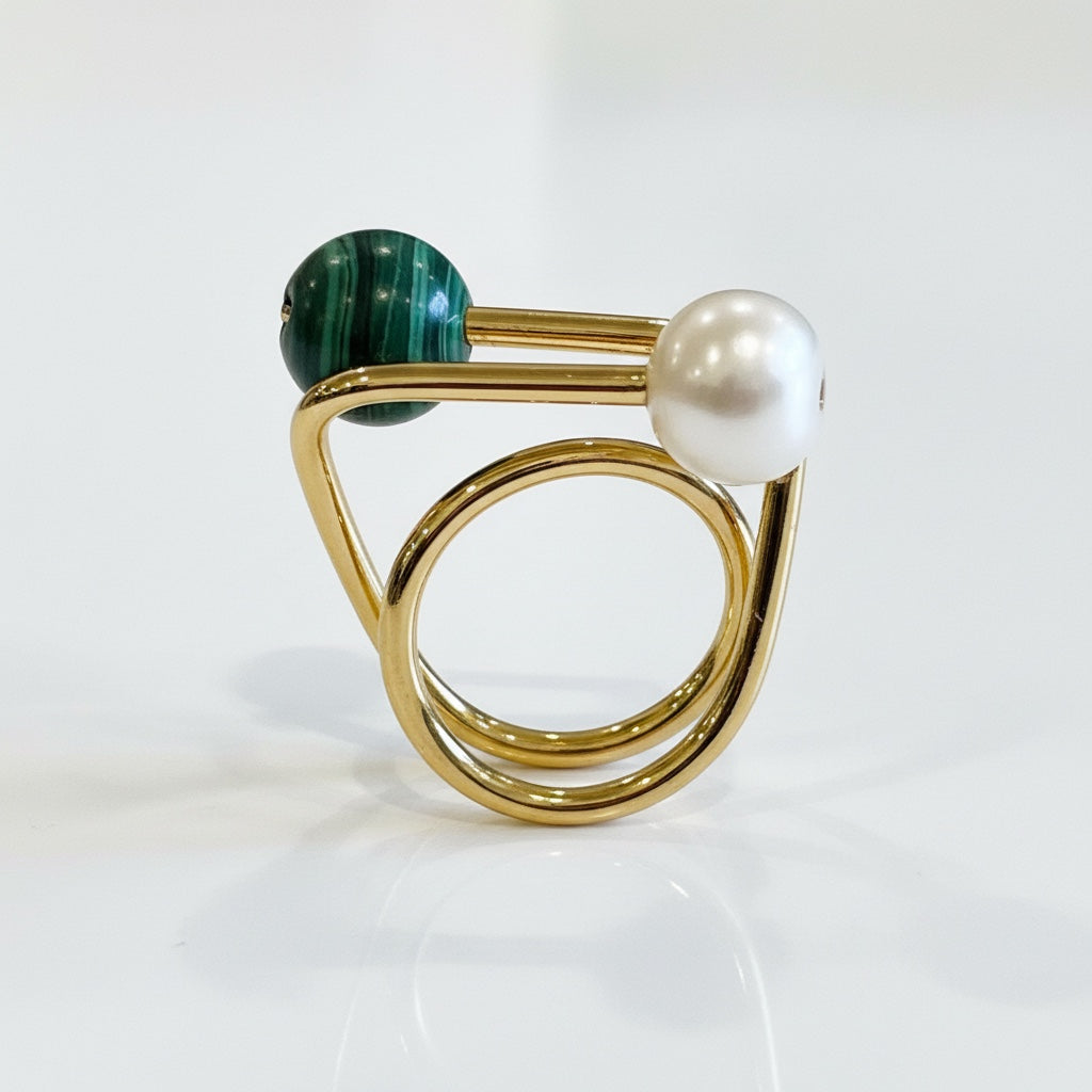 Bibiana Malachite/Pearl gold plated
