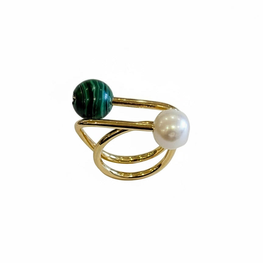 Bibiana Malachite/Pearl gold plated