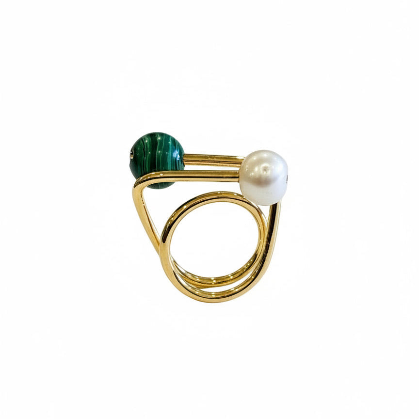 Bibiana Malachite/Pearl gold plated