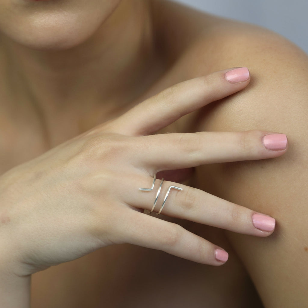 Model wearing Emmy Ring Silver, Aura by Gabby Collection - Gabby C Thomas - Iza by Silvia D'Avila, New York