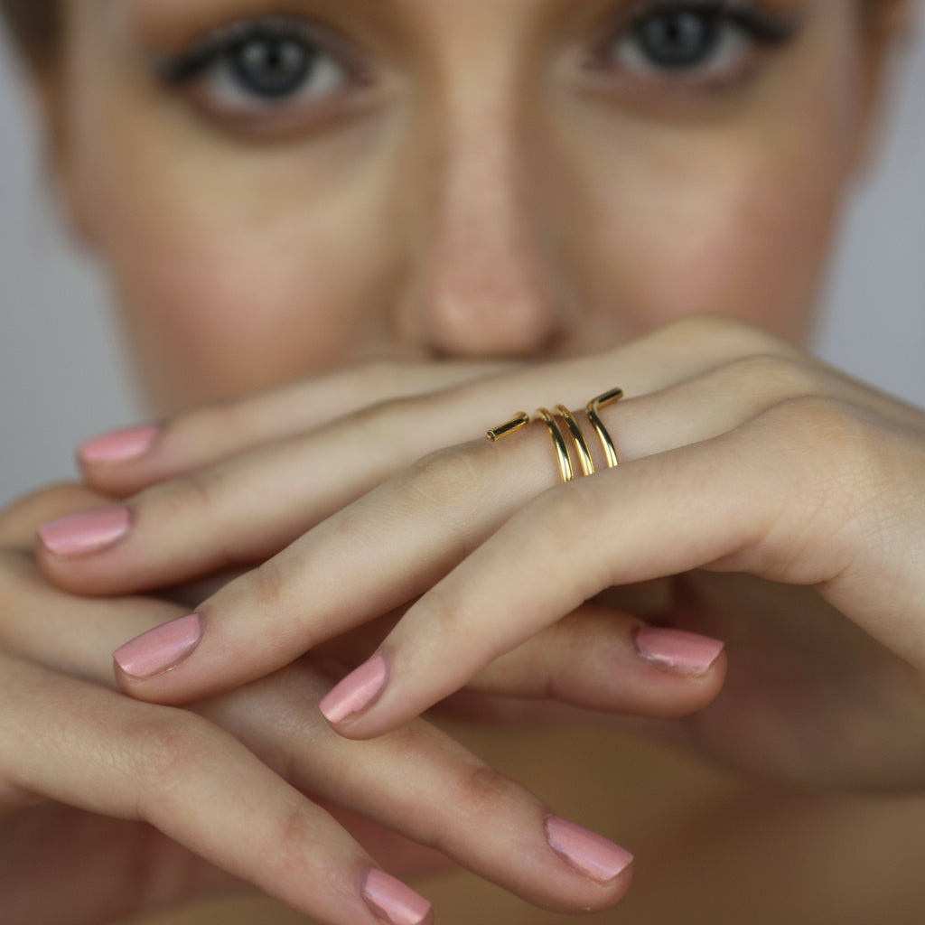 Model wearing Emmy Ring Gold, Aura by Gabby Collection - Gabby C Thomas - Iza by Silvia D'Avila, New York