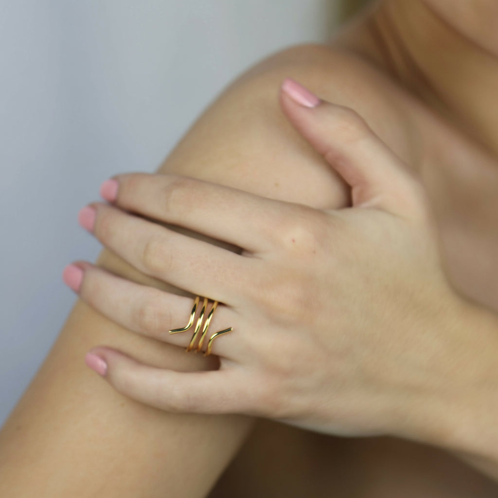 Model wearing Emmy Ring Gold, Aura by Gabby Collection - Gabby C Thomas - Iza by Silvia D'Avila, New York