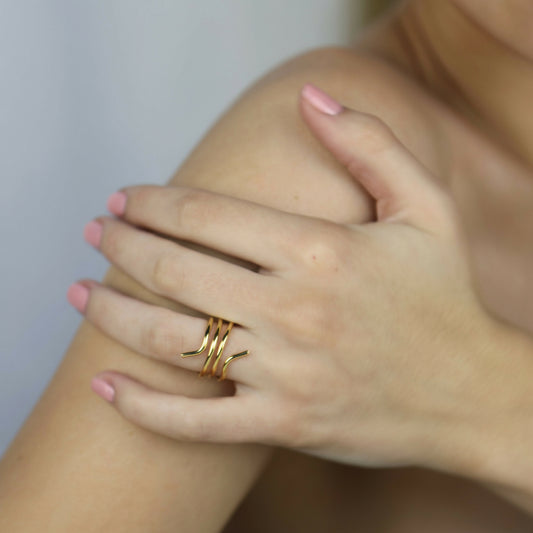 Model wearing Emmy Ring Gold, Aura by Gabby Collection - Gabby C Thomas - Iza by Silvia D'Avila, New York