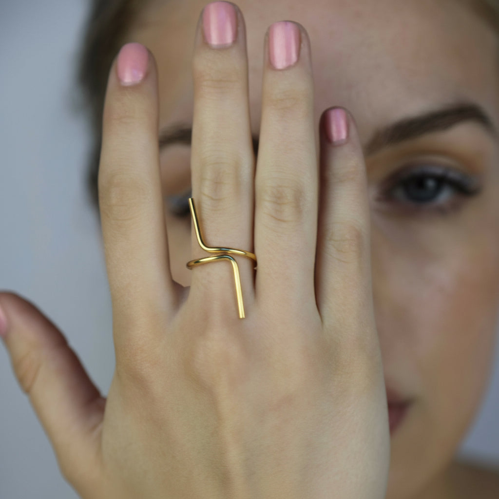 Model wearing Faye Ring Gold, Aura by Gabby Collection - Gabby C Thomas - Iza by Silvia D'Avila, New York