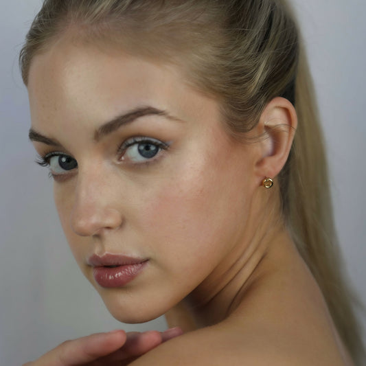Modelwearing Gwen Earrings .25 Gold, Aura by Gabby Collection - Gabby C Thomas - Iza by Silvia D'Avila, New York