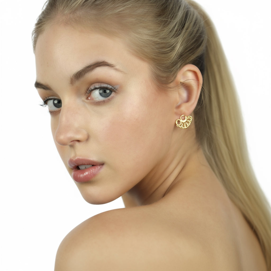 Model wearing Leslie Earrings Gold, Aura by Gabby Collection - Gabby C Thomas - Iza by Silvia D'Avila, New York